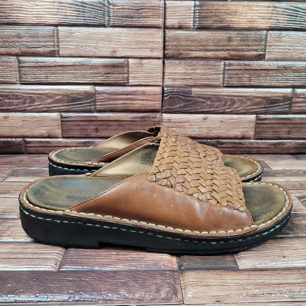 Minnetonka Woven Brown Leather Slide Sandals 5498 Womens Size 8 Boho Retro